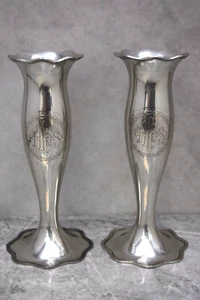 Pair of Antique Trumpet Flower Vases, Church Vases, 9 1/4" ht (CU777) chalice co - Picture 1 of 9