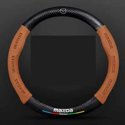 15" For Mazda Brown Car Steering Wheel Cover Suede Leather+Carbon Fiber Foto 1 de 2