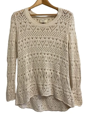 Sonoma Top Open Weave Crochet Tunic Womens Medium Cream Long Sleeve Cotton - Image 1 of 4