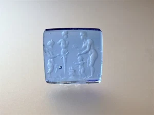 PAN PICNIC baby blue Venetian glass Intaglio*square*19mm*Wax seal*loose intaglio - Foto 1 di 9