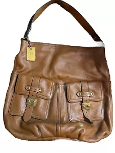 Lauren Ralph Lauren Purse Brown Leather Hobo Two Front Pocket Shoulder Bag - Picture 1 of 11