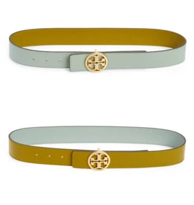 NUEVO Cinturón Reversible Tory Burch Tallas S, M, L 1" - Verde Cactus / Azul Celadon - Imagen 1 de 5