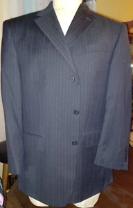 Oscar De La Renta Wool 3 Button Blazer Coat Jacket Men's 44R Black Pinstriped - Picture 1 of 9