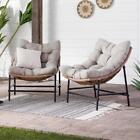 Walker Edison Outdoor Lounge Chair Rattan Removable Cushions+metal Frame (2set)