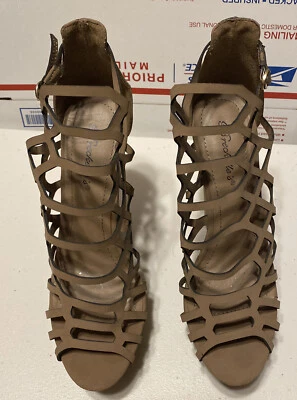 Sandalias Breckelles Beige Cuña Jaula Talla 10 Mujer Plataforma Tacones Zapatos Foto 1 de 4