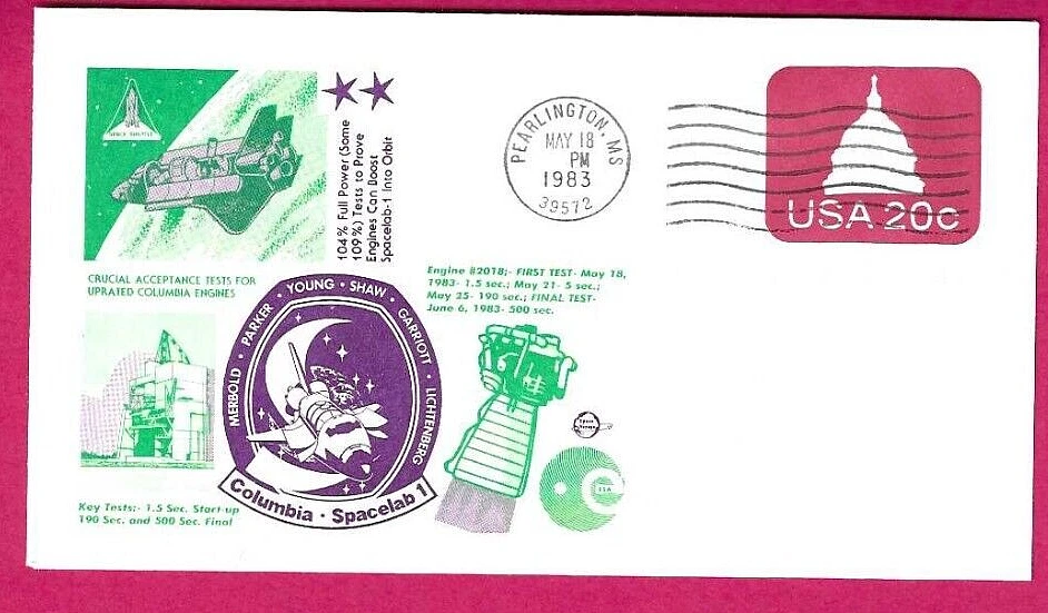 USA 1983 Pre Stamped Cover - 20c. - COLUMBIA SPACELAB I - Cds PEARLINGTON, MS - Image 1 of 1