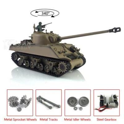 2.4G Henglong 1/16 7.0 M4A3 Sherman 3898 BB Shooting IR RTR RC Tank Metal Tracks - Image 1 of 4