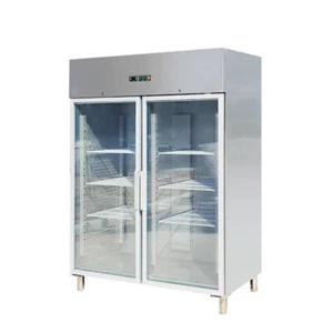 Gastro Edelstahlkühlschrank Kühlung 2 Glastüren 1333l 1480x830x2010mm -2/+8°C - Bild 1 von 1