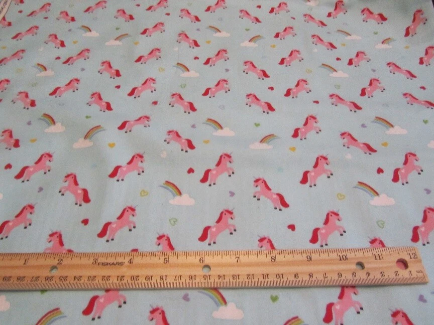 2 Yards Blue With Pink Unicorns and Rainbows Riley Blake Flannel Fabric - Image 1 of 1