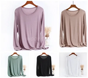 Women Long Sleeve Bamboo Underwear Shirts Base Layer Top Round Neck Pajamas Tee - Picture 1 of 19