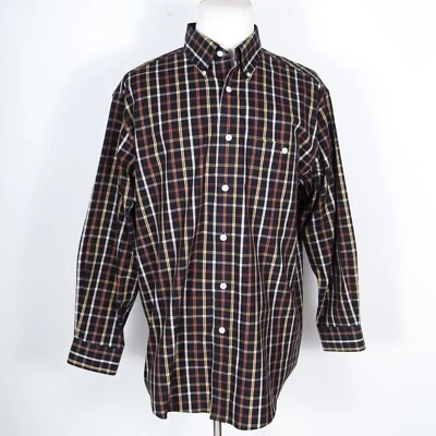 Camisa Orvis xadrez botão plissado costas 100% algodão preto/laranja/dourado G - Imagem 1 de 4