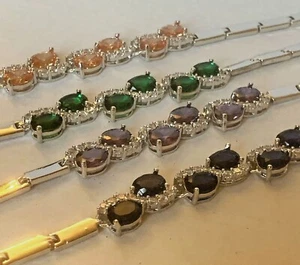 Bracciali finitura oro bianco, pietre preziose create taglio ovale e diamante, CROCIERA in scatola - Foto 1 di 15