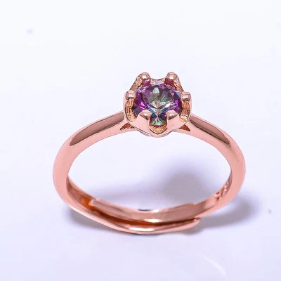 Mystic Topaz Silver Plated Jewelry Rose Gold Plated Ring Adjst R7376-12_2 - Image 1 of 4