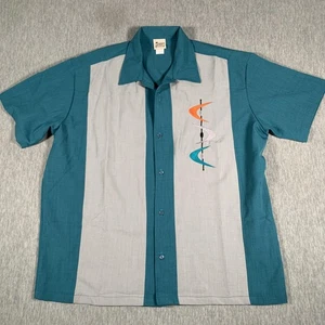 Lucky Paradise Shirt Mens 2XL Teal Gray Button Bowling Atomic Embroidered Retro - Picture 1 of 11