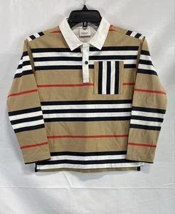 Burberry Boys Brown Stripe Long Sleeve Polo Shirt Size 10Y - Picture 1 of 6