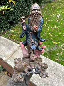 Chinesische antike geschnitzte Fuzhou Foochow Lack Holzfigur 19. Jahrhundert - Bild 1 von 12