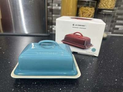 Le Creuset New Stoneware Ceramic Caribbean Teal Butter Dish With Lid RRP £45 - Image 1 of 3