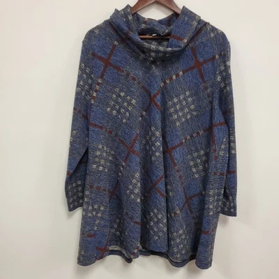 John Mark Damen kariertes Wasserfallausschnitt Top Größe 1X blau Artsy Lagom Büro Kirche - Bild 1 von 4