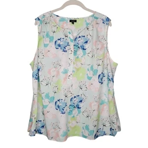 Talbots Blue Floral Sleeveless Blouse Women's Size 20W Petite Popover Bloomcore - Picture 1 of 6