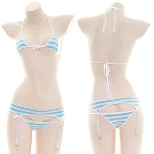 Blue And White Striped Bra And Panty Set For Sexy  for LINGERIE Beach Bikini - Picture 1 of 20