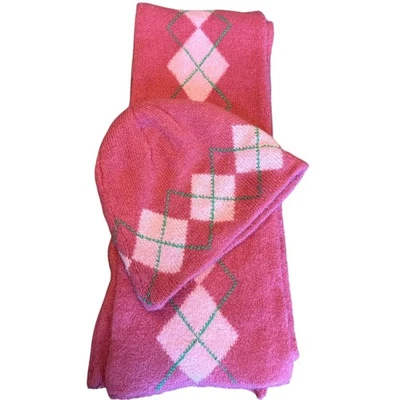Y2K Aeropostale Rosa Argyle Bufanda y Sombrero a Juego Niñas Talla  Foto 1 de 4