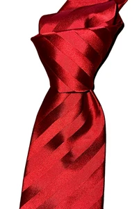 $235 NWOT CARLO FRANCO Red 7 FOLD Self Satin Stripes 3.75" silk neck tie ITALY - Picture 1 of 8