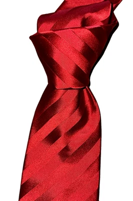 $235 NWOT CARLO FRANCO Red 7 FOLD Self Satin Stripes 3.75" silk neck tie ITALY - Image 1 of 4