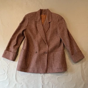 Blazer vintage anni 90 donna 14 marrone tweed lana polsino preppy accademia retrò Y2K - Foto 1 di 14