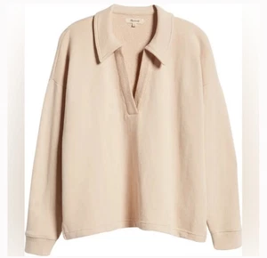 Madewell $ 80 Baumwolle-Hanf Oversize Polo Sweatshirt beige Damen 3X NEU - Bild 1 von 7