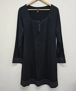 NEW Soma Long Sleeve SleepShirt Nightgown Size Large Black White Cotton Modal - Picture 1 of 8