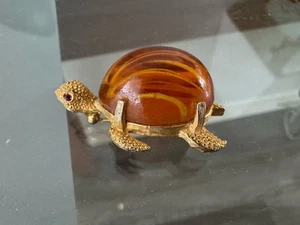 Vintage Napier Jelly Belly Glas Cabochon goldfarben Schildkröte Brosche Anstecknadel - Bild 1 von 10