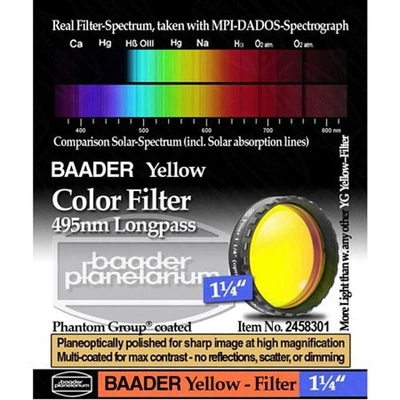 Baader Premium Eyepiece Filter: Yellow, 495nm Longpass - 1.25" # FCFY-1 2458301 - Image 1 of 3