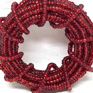 Vintage Glass Beaded Set Of 4 Napkin Rings Red Handmade Holidays Christmas Decor - Picture 1 of 4
