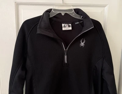 Spyder Jacket Mens M Black Knit Half Zip Fleece Lined Pullover Outdoor Thermal - Image 1 of 4