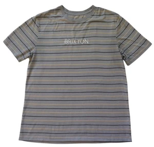 Brixton Shirt Men Size Large Gray Yellow Stripe Logo Short Sleeve Crew Neck - Picture 1 of 9