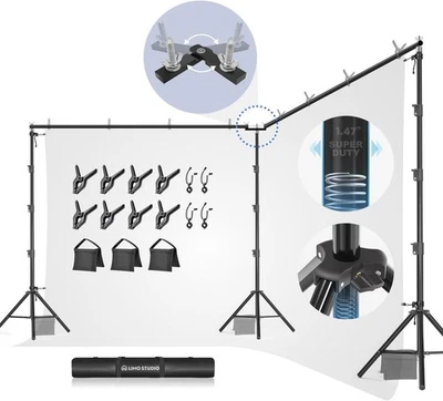 Soporte de telón de fondo • LimoStudios 20 pies Ancho x 10 pies. Herrajes de soporte alto Foto 1 de 3