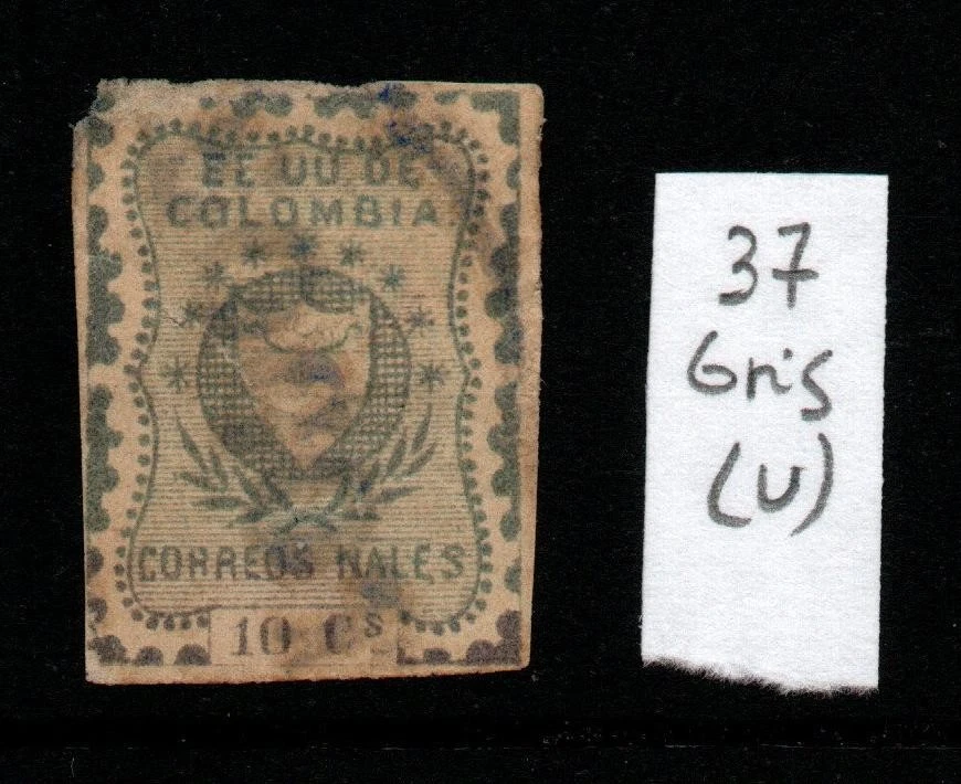 Colombia 1866 10c Gray Used / Small Thin - S40945 - Image 1 of 1