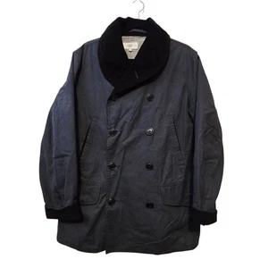 Jack Spade Copeland Waxed Pea Coat Mens MED Blue Corduroy Collar Double Breasted - Picture 1 of 17
