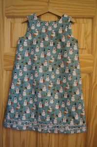 Handmade girls pinafore shift dress age 6 Christmas blue snowmen trees silver - Picture 1 of 7