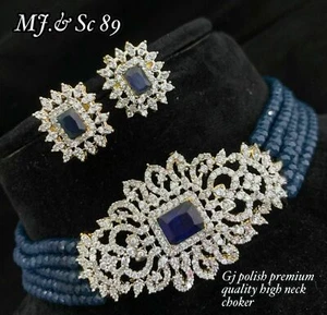 Indian Pakistani Bollywood American Diamond Pearl Choker Necklace Gold Plated - Picture 1 of 8