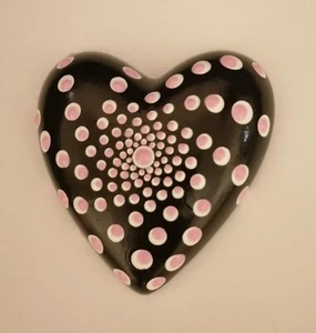 Handmade Unique Gifts by Di'Kat. Heart shaped Mandala Stone , pink and white - Picture 1 of 1