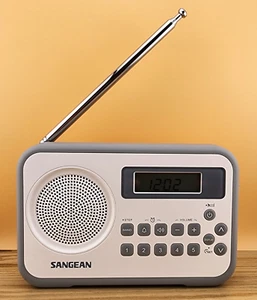 Sangean PR-D18 FM-Stereo / AM Digital Tuning Portable Radio Receiver, Gray/White - Picture 1 of 3