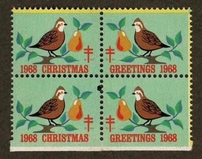 1968 WX233 Partridge & Pear Tree Block of 4 Christmas Seals/Stamps MNH - Image 1 of 2