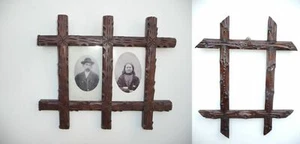TWO ANTIQUE BLACK FOREST PICTURE FRAMES DOUBLE with 2 OLD PHOTOS - Picture 1 of 12