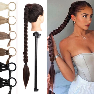 34"Braids Ponytail Wrap Around Straight Pony Tail Hair Extensions Thick As Human