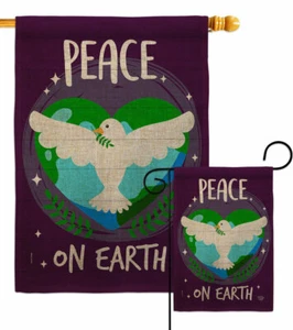 Peace on Earth Burlap Garden Flag Sweet Life Decorative Gift Yard House Banner - Picture 1 of 19
