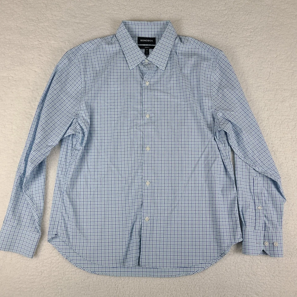 Bonobos Shirt Mens Large Short Blue Plaid Athletic Fit Performance Button Up - Image 1 of 4