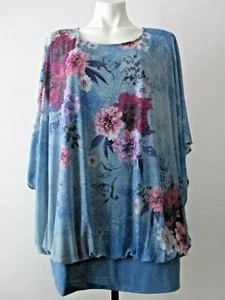 Catherines Plus Size 2X blau Polyester/Elasthan weite Ärmel Öffnung Blumen Poncho - Bild 1 von 12
