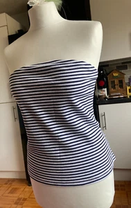 BNWT Holiday Shop MATALAN Pull On ELASTICATED Striped BLUE LAGOON Tube Top XL - Picture 1 of 4