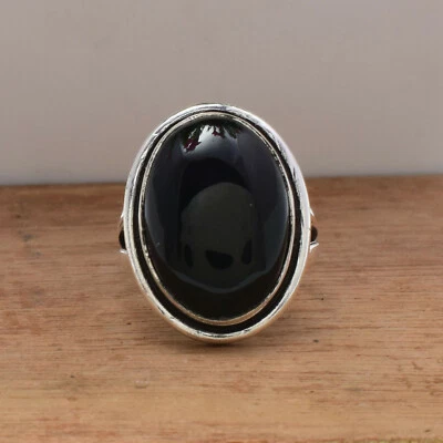 Onice Nera Gemma 925 Argento Sterling Mano Anello Tutti - Immagine 1 di 3